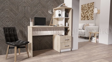 Компьютерный Стол Моника №2 Дуб Сонома+Белый/Ш-1200 x В-1302 x Г-500 мм