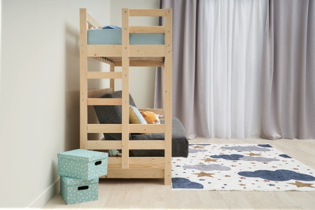 Двухъярусная кровать массив с диван-кроватью темно-серый / натуральный